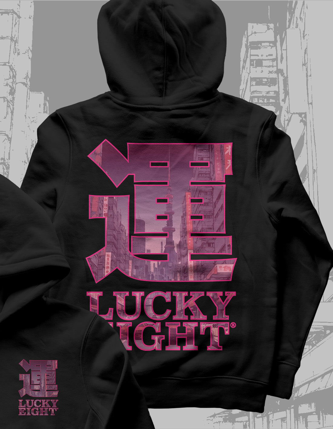 LUCKYEIGHT NEO PINK XL PRINT HOODIE